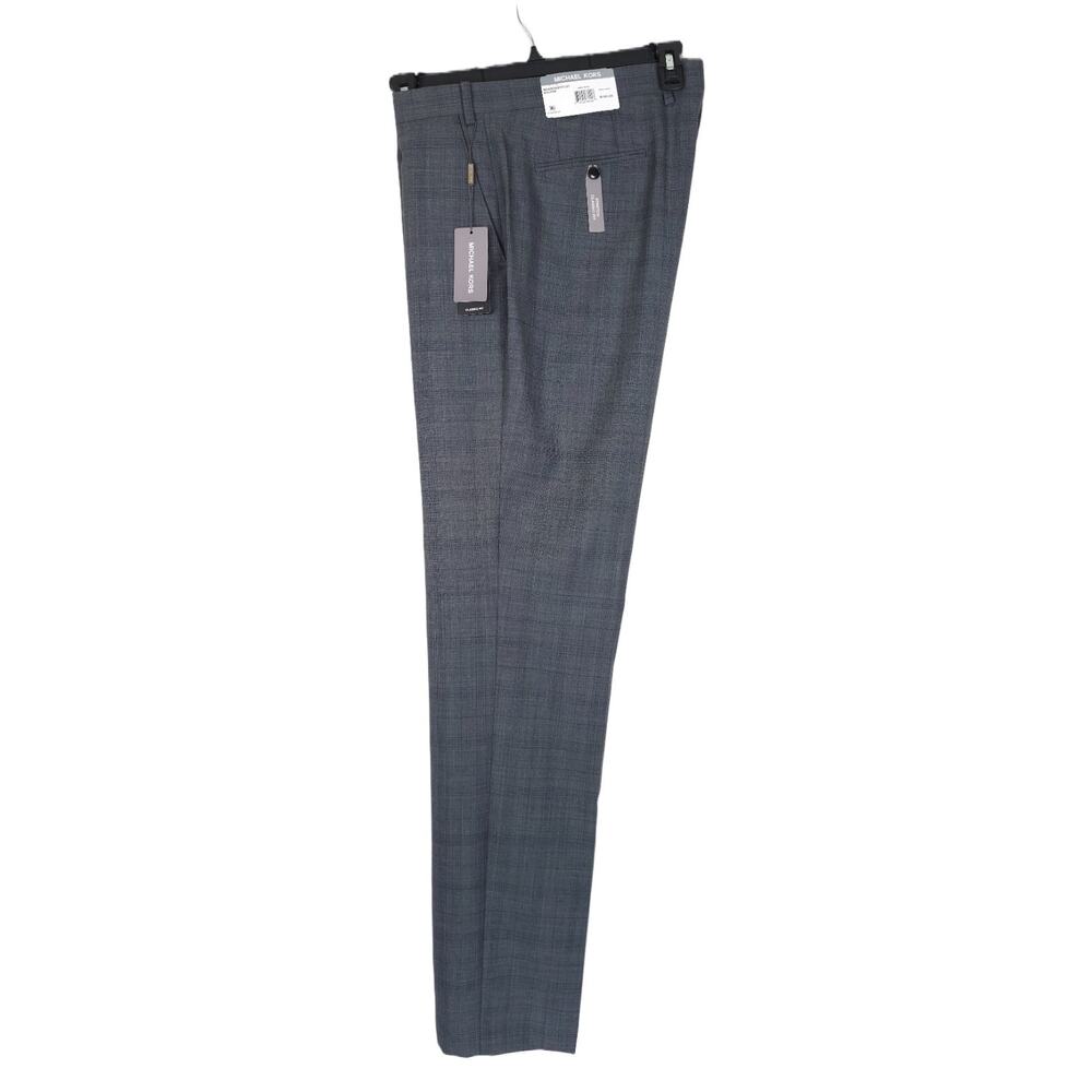 Michael Kors Mens Classic Fit Dress Pants 44x32 Grey Blue Plaid Stretch Wool NWT - Picture 4 of 6